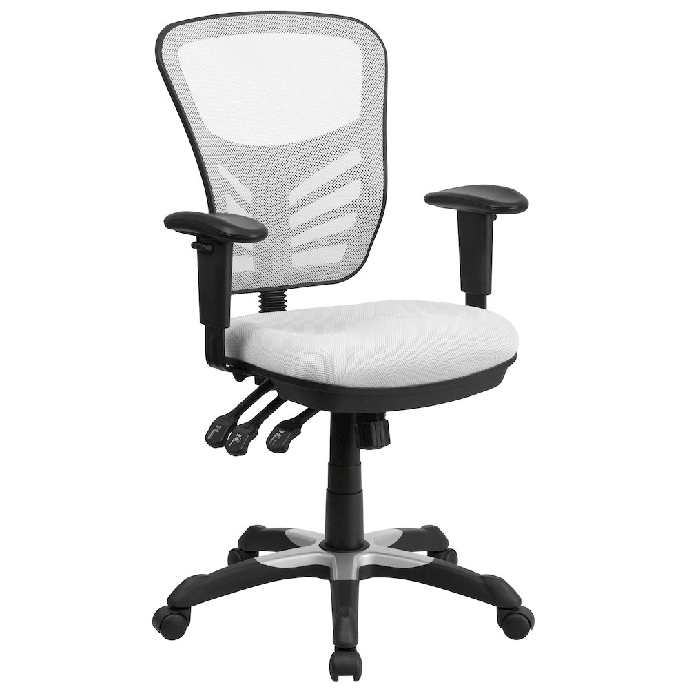 Mid-Back White Mesh Multifunction Executive Swivel Office Chair. Picture 1