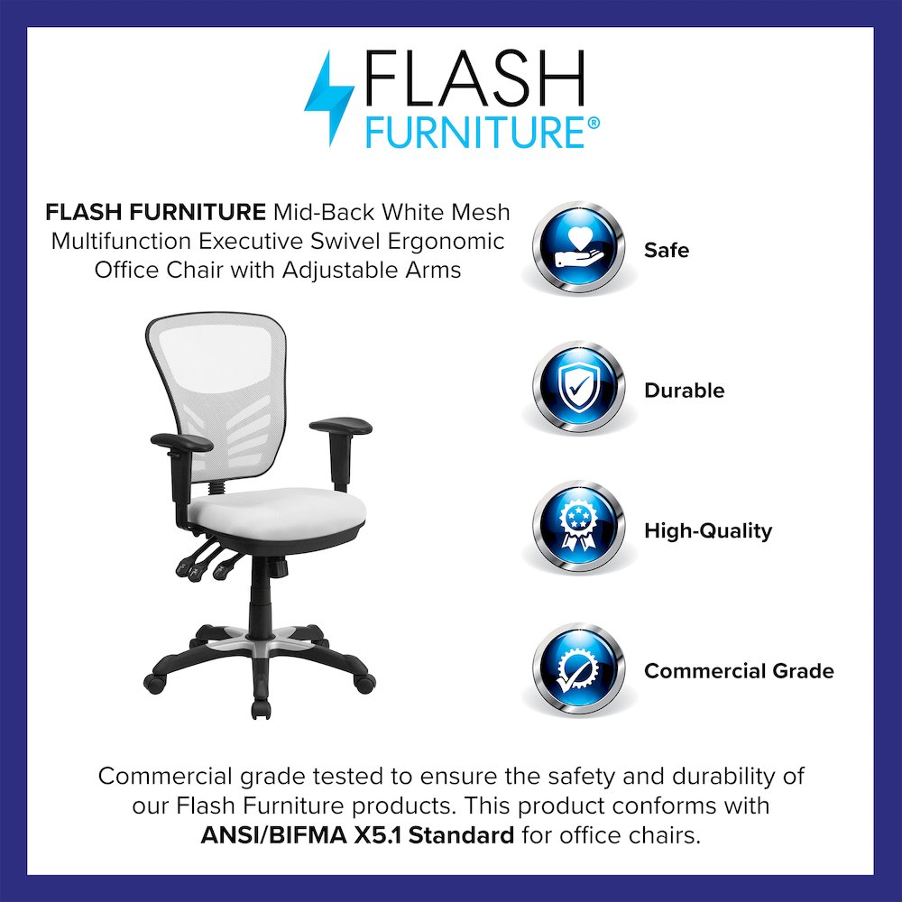 Mid-Back White Mesh Multifunction Executive Swivel Office Chair. Picture 4
