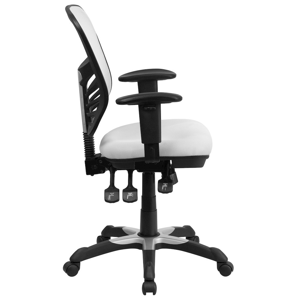 Mid-Back White Mesh Multifunction Executive Swivel Office Chair. Picture 10