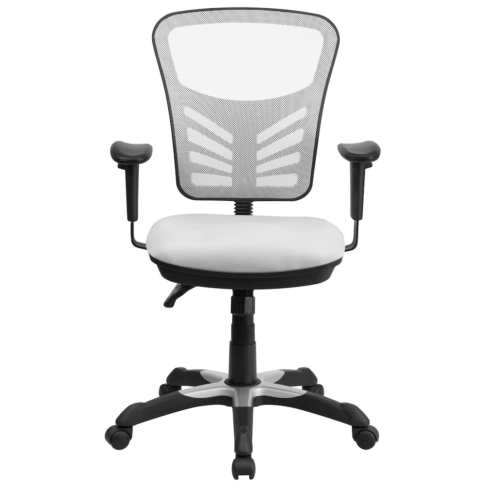 Mid-Back White Mesh Multifunction Executive Swivel Office Chair. Picture 11