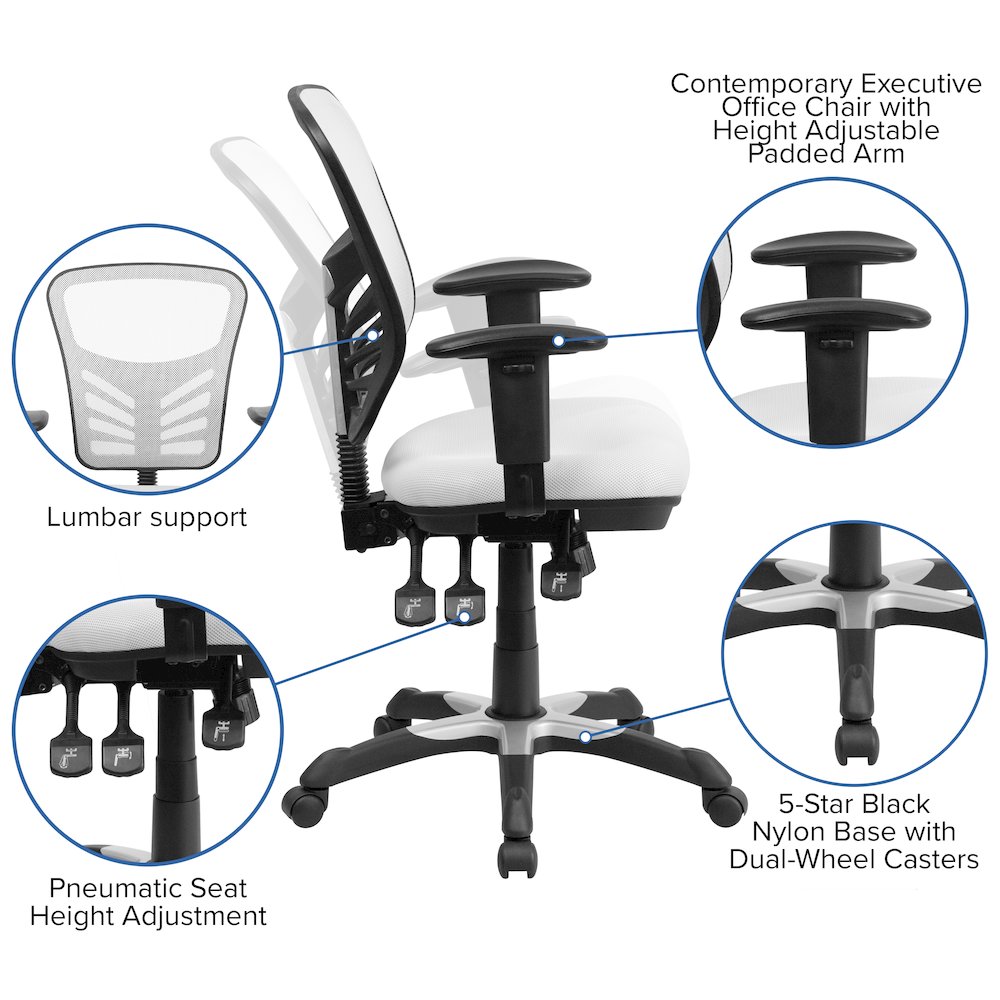 Mid-Back White Mesh Multifunction Executive Swivel Office Chair. Picture 6