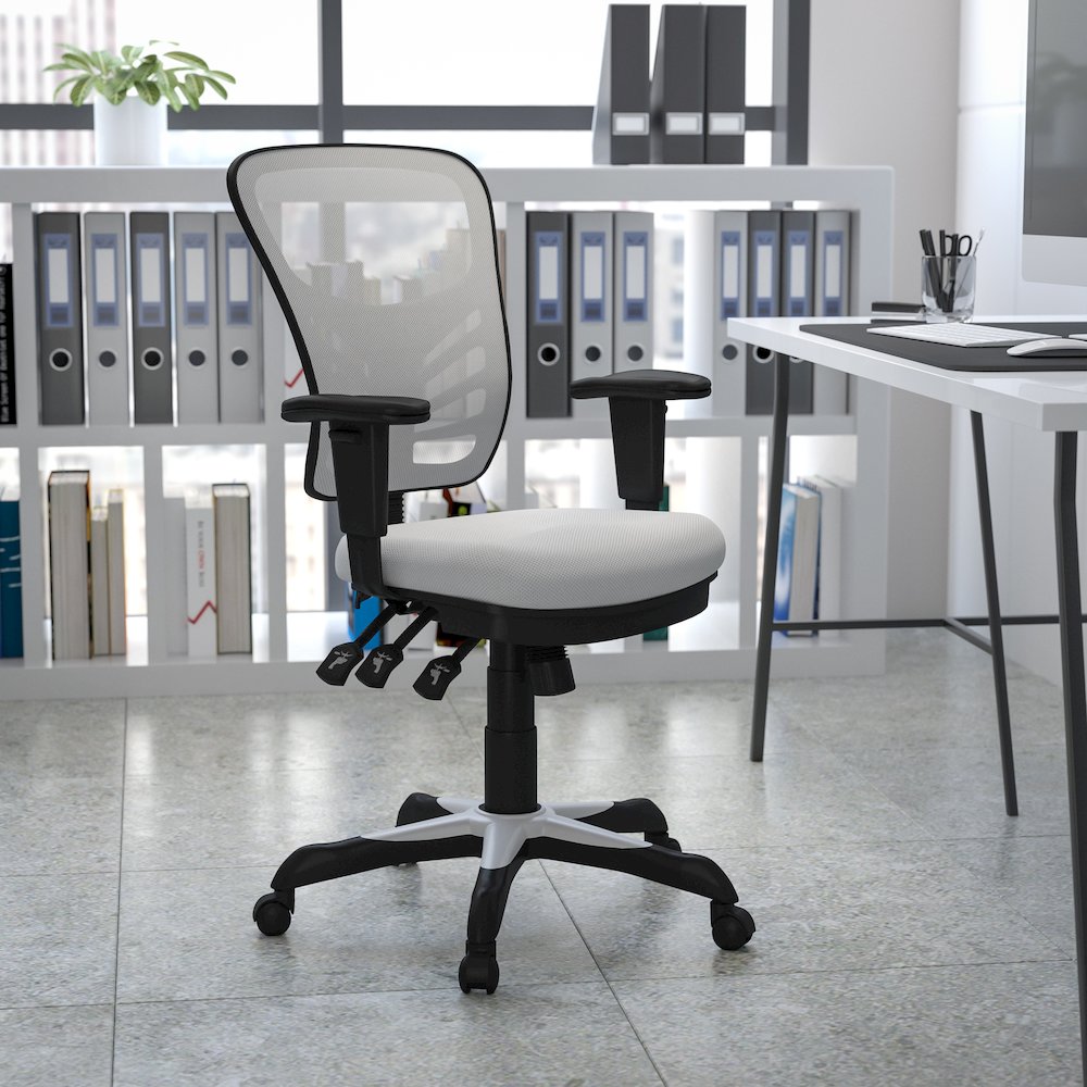 Mid-Back White Mesh Multifunction Executive Swivel Office Chair. Picture 2