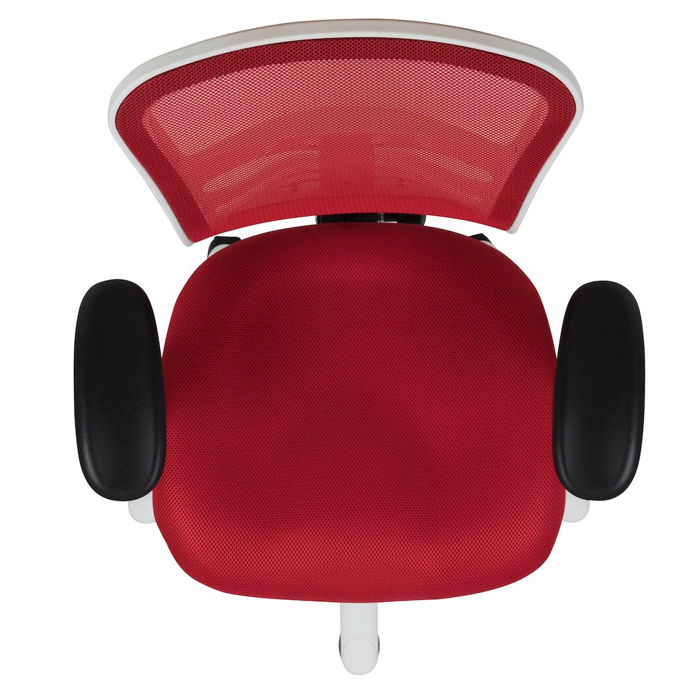 Mid-Back Red Mesh Multifunction Executive Swivel Office Chair and White Frame. Picture 12