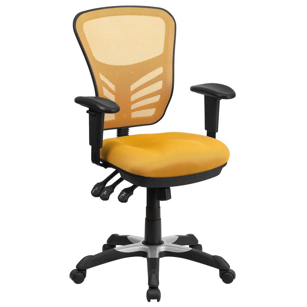 Mid-Back Yellow-Orange Mesh Multifunction Executive Swivel Office Chair. Picture 1