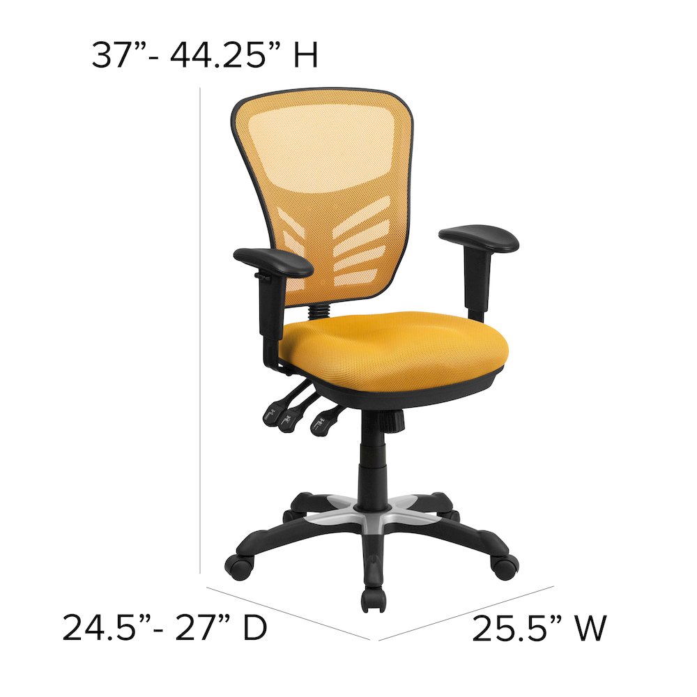 Mid-Back Yellow-Orange Mesh Multifunction Executive Swivel Office Chair. Picture 7