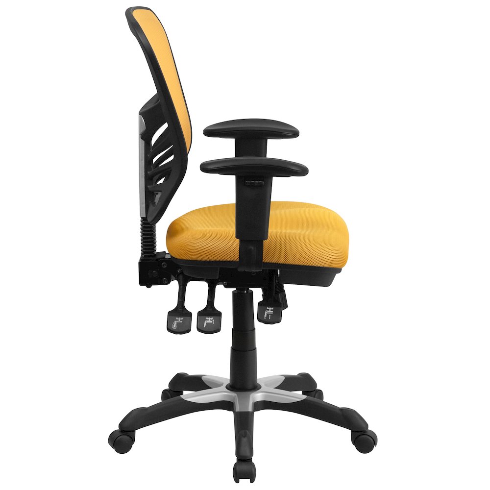 Mid-Back Yellow-Orange Mesh Multifunction Executive Swivel Office Chair. Picture 10