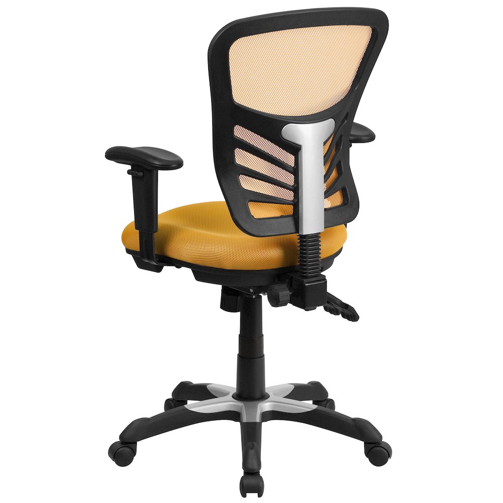 Mid-Back Yellow-Orange Mesh Multifunction Executive Swivel Office Chair. Picture 8