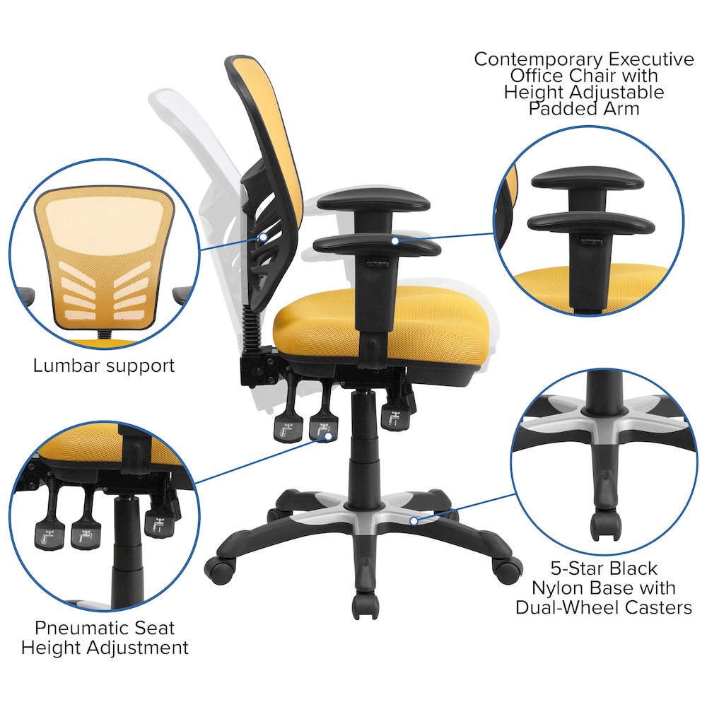 Mid-Back Yellow-Orange Mesh Multifunction Executive Swivel Office Chair. Picture 6