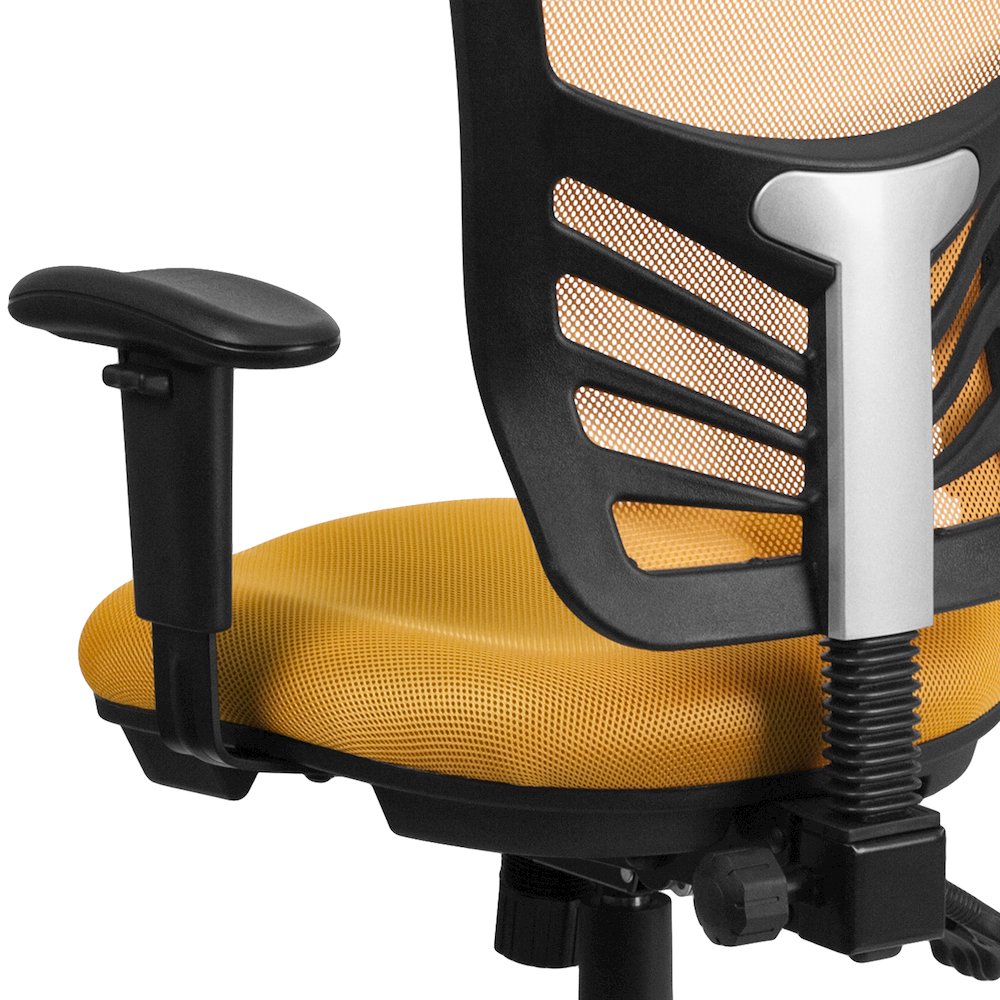 Mid-Back Yellow-Orange Mesh Multifunction Executive Swivel Office Chair. Picture 9