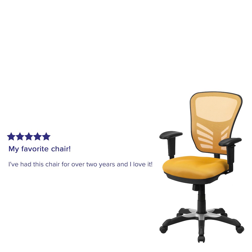 Mid-Back Yellow-Orange Mesh Multifunction Executive Swivel Office Chair. Picture 5