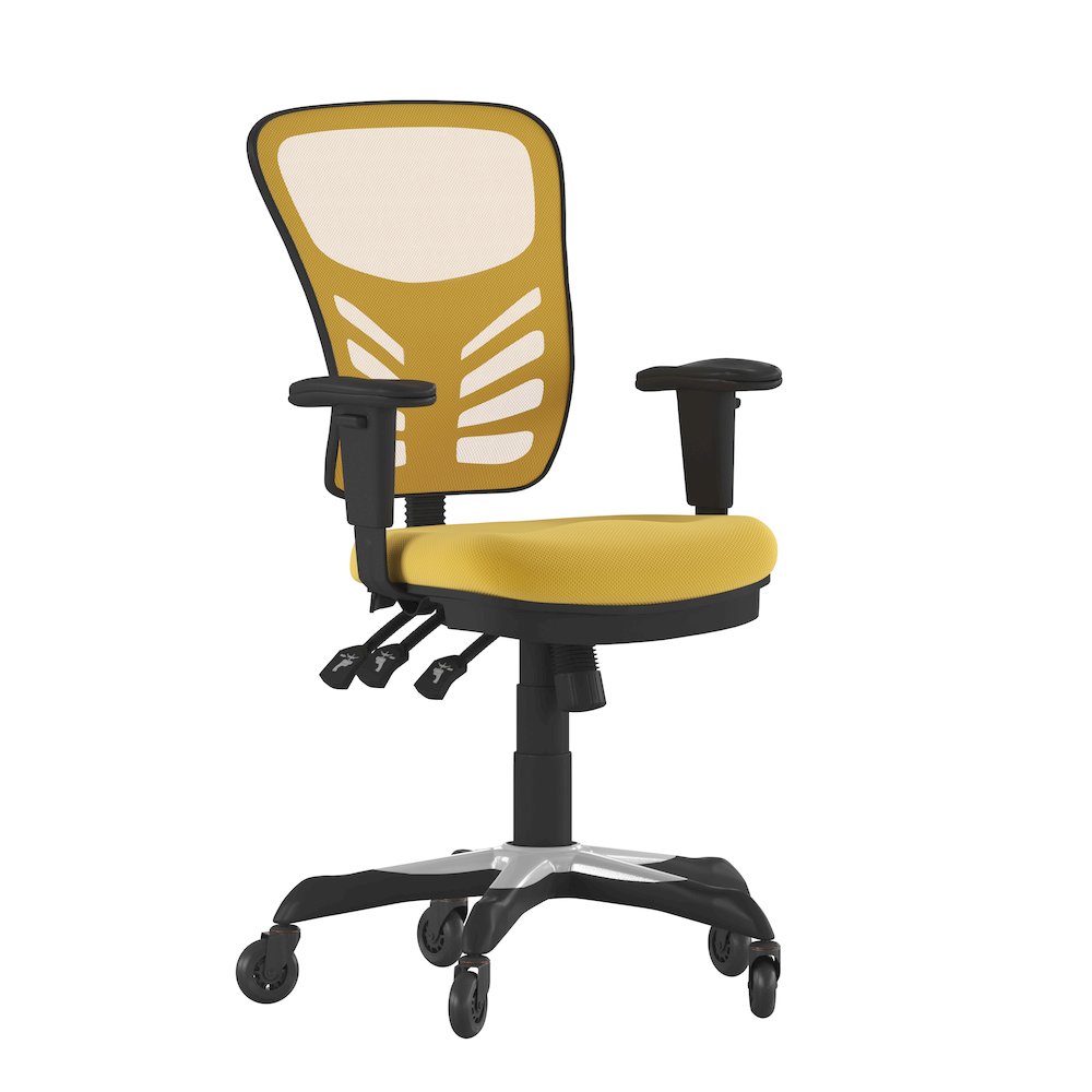 Mid-Back Yellow-Orange Mesh Multifunction Executive Swivel Office Chair. Picture 1
