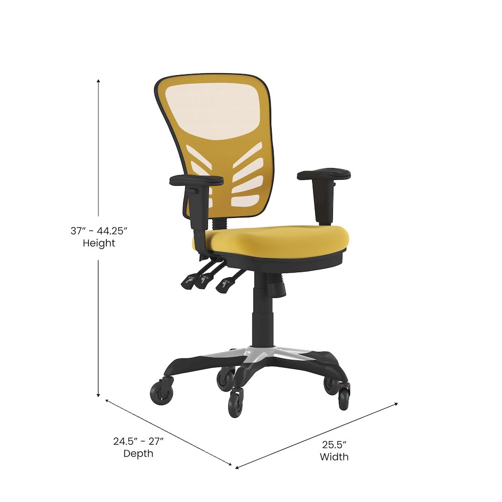 Mid-Back Yellow-Orange Mesh Multifunction Executive Swivel Office Chair. Picture 5