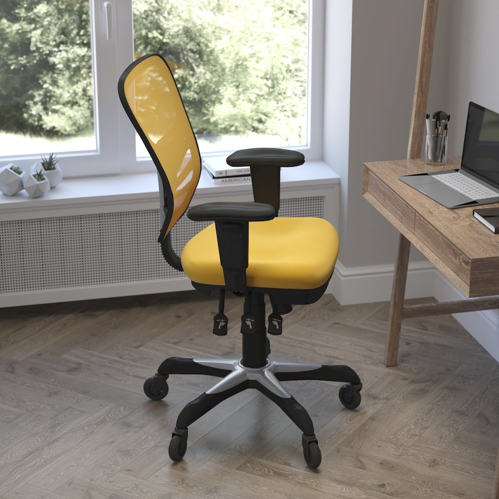 Mid-Back Yellow-Orange Mesh Multifunction Executive Swivel Office Chair. Picture 6