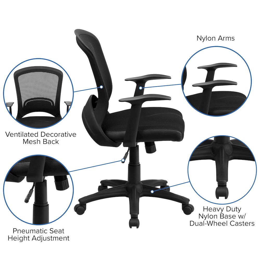 Mid-Back Designer Black Mesh Swivel Task Office Chair with Arms. Picture 6