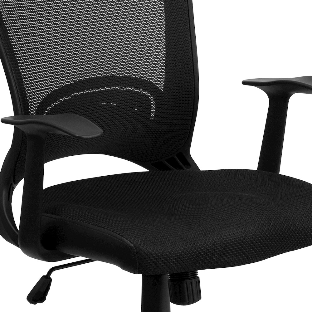 Mid-Back Designer Black Mesh Swivel Task Office Chair with Arms. Picture 12