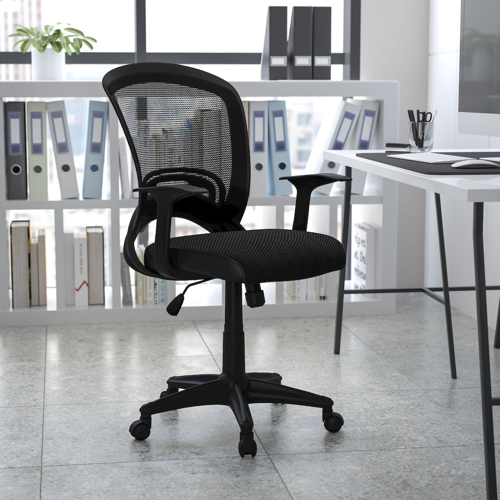 Mid-Back Designer Black Mesh Swivel Task Office Chair with Arms. Picture 2
