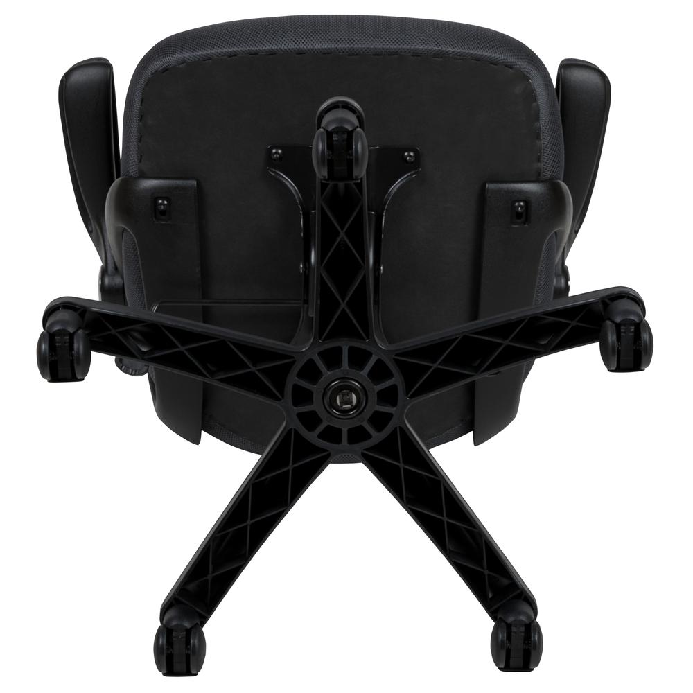 High Back Dark Gray Mesh Ergonomic Swivel Office Chair with Black Frame and Flip-up Arms. Picture 10