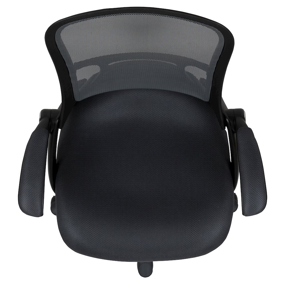 High Back Dark Gray Mesh Swivel Office Chair with Black Frame and Flip-up Arms. Picture 20
