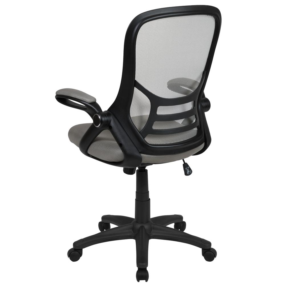 High Back Light Gray Mesh Swivel Office Chair with Black Frame and Flip-up Arms. Picture 5