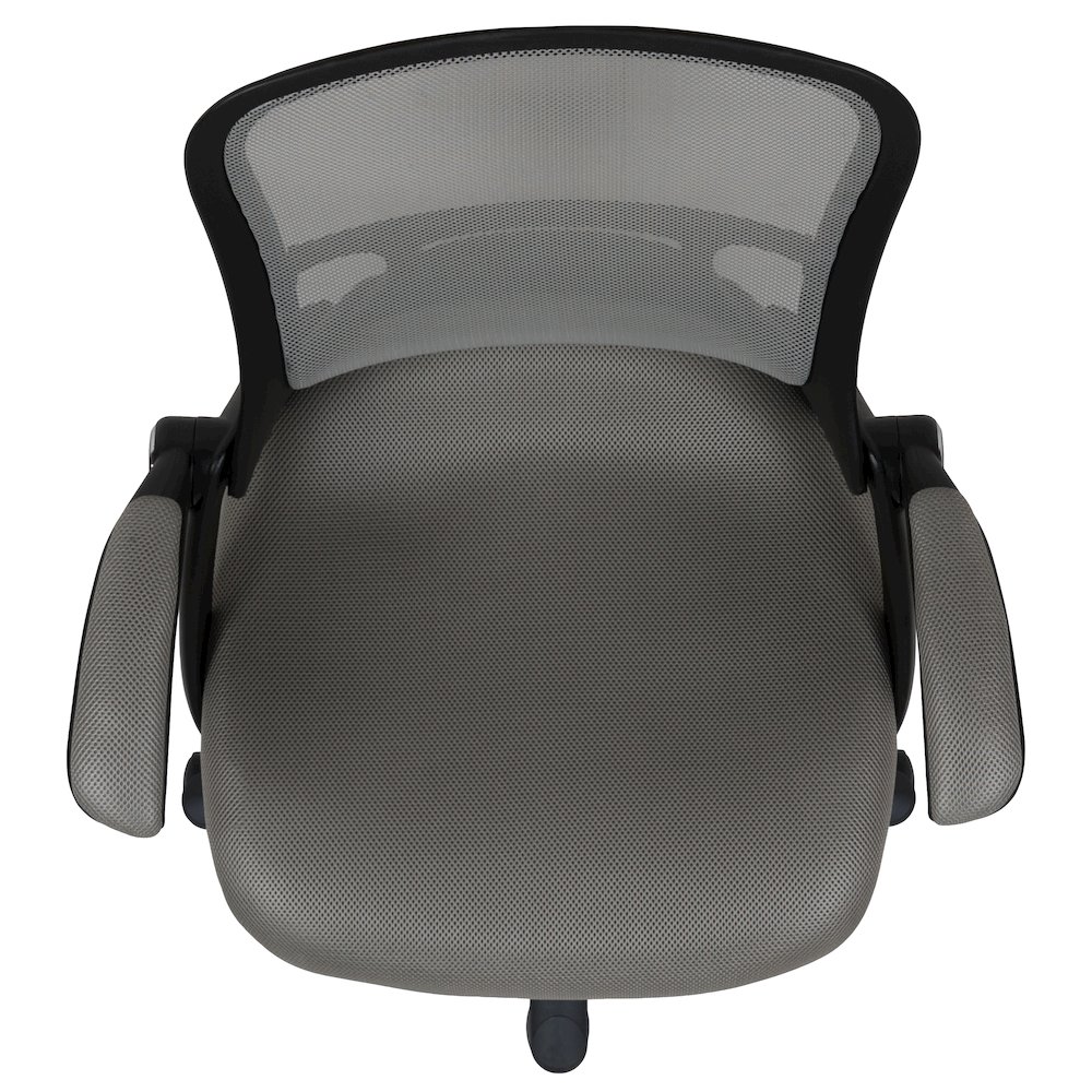 High Back Light Gray Mesh Swivel Office Chair with Black Frame and Flip-up Arms. Picture 12