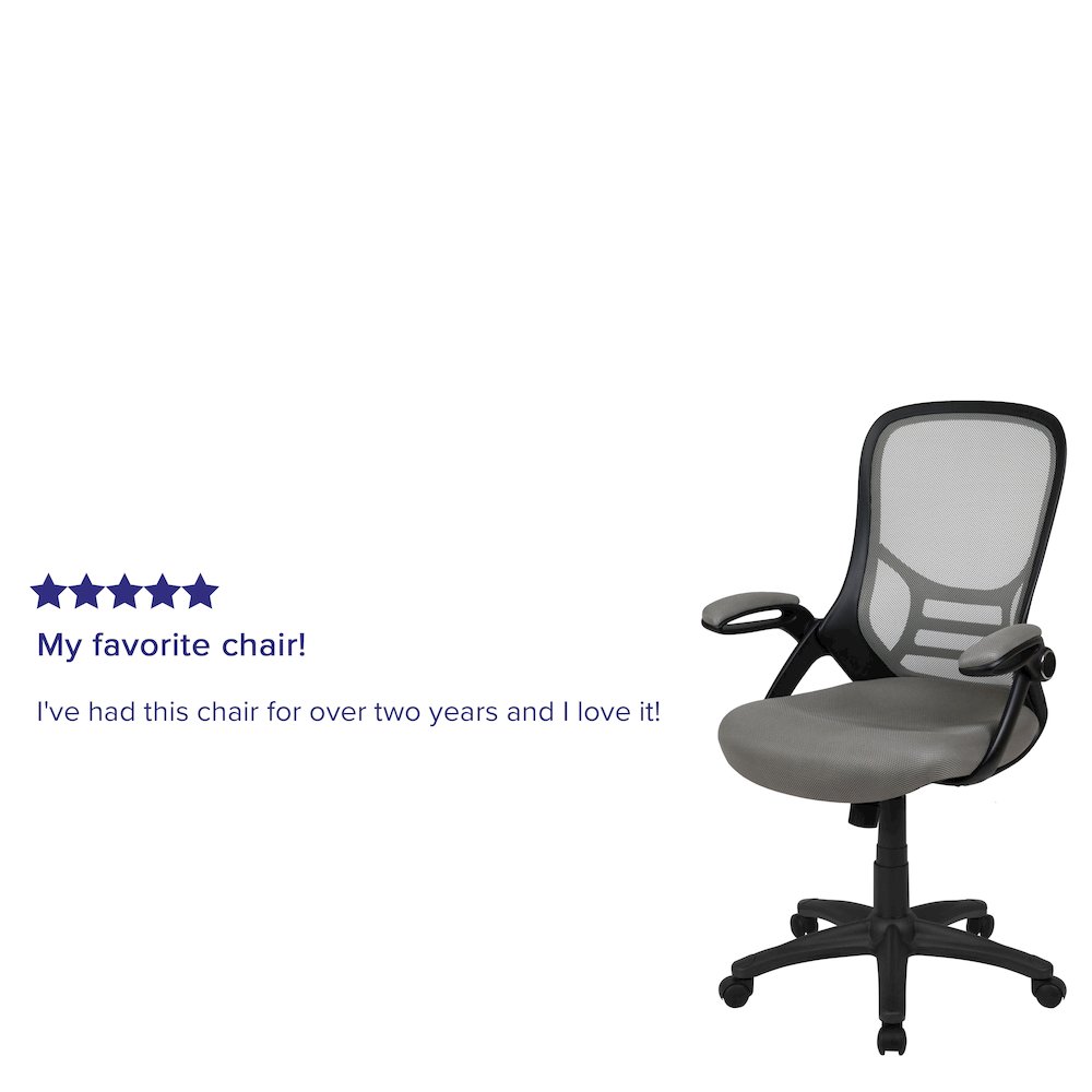 High Back Light Gray Mesh Swivel Office Chair with Black Frame and Flip-up Arms. Picture 5