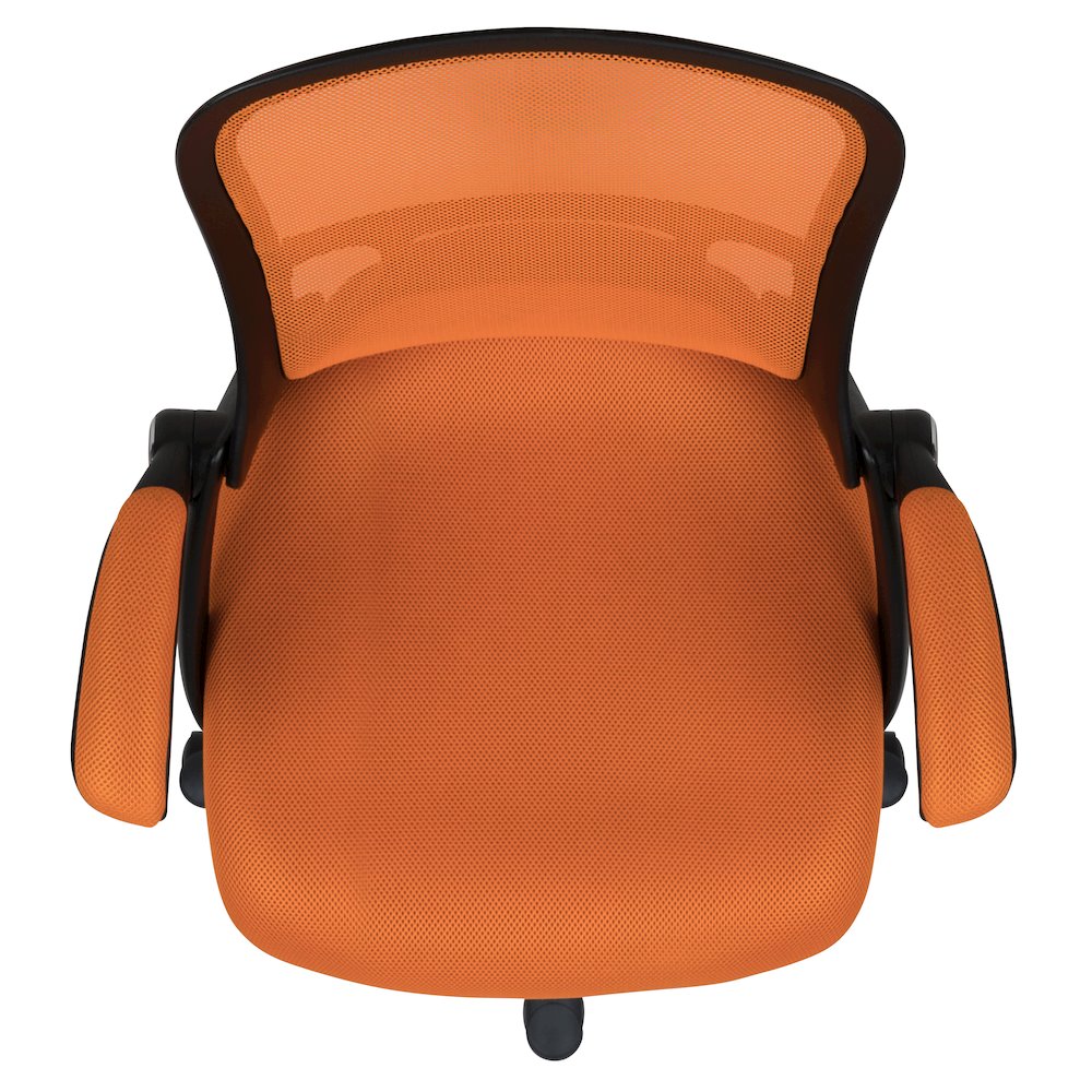 High Back Orange Mesh Swivel Office Chair with Black Frame and Flip-up Arms. Picture 12
