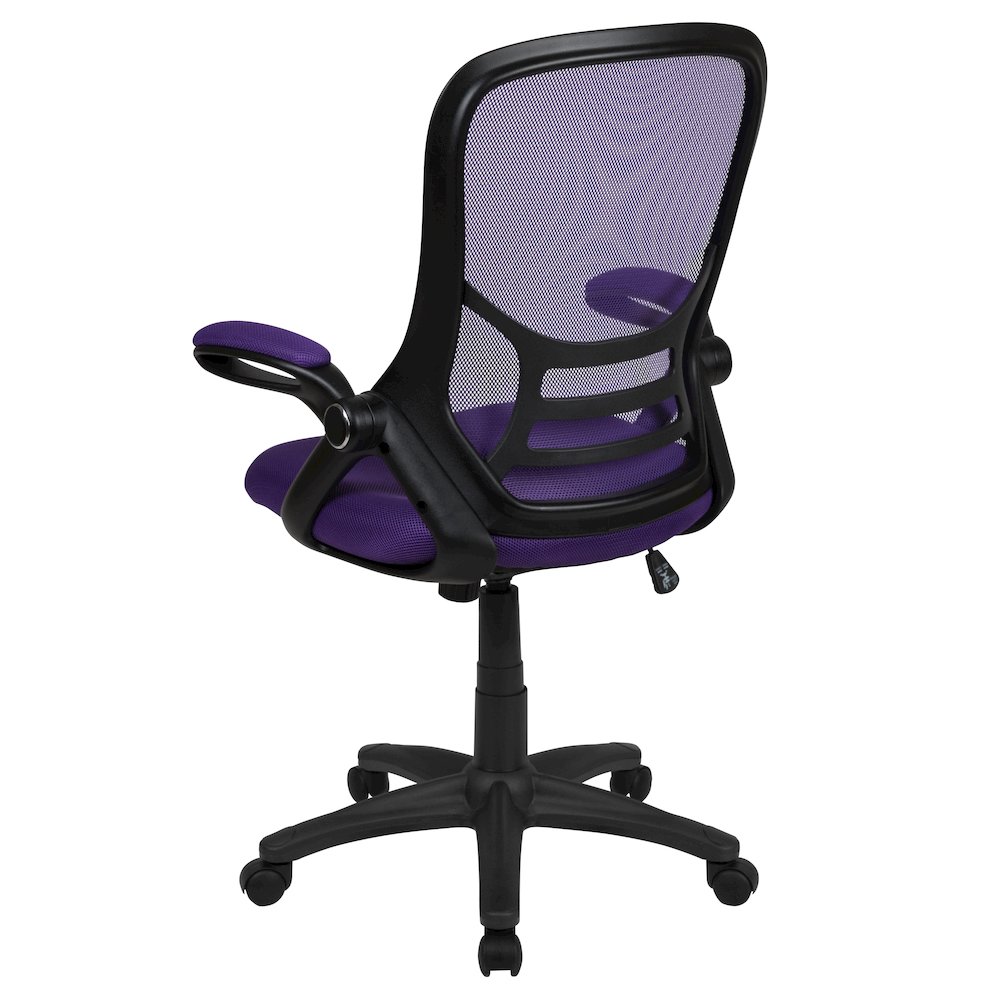 High Back Purple Mesh Swivel Office Chair with Black Frame and Flip-up Arms. Picture 8