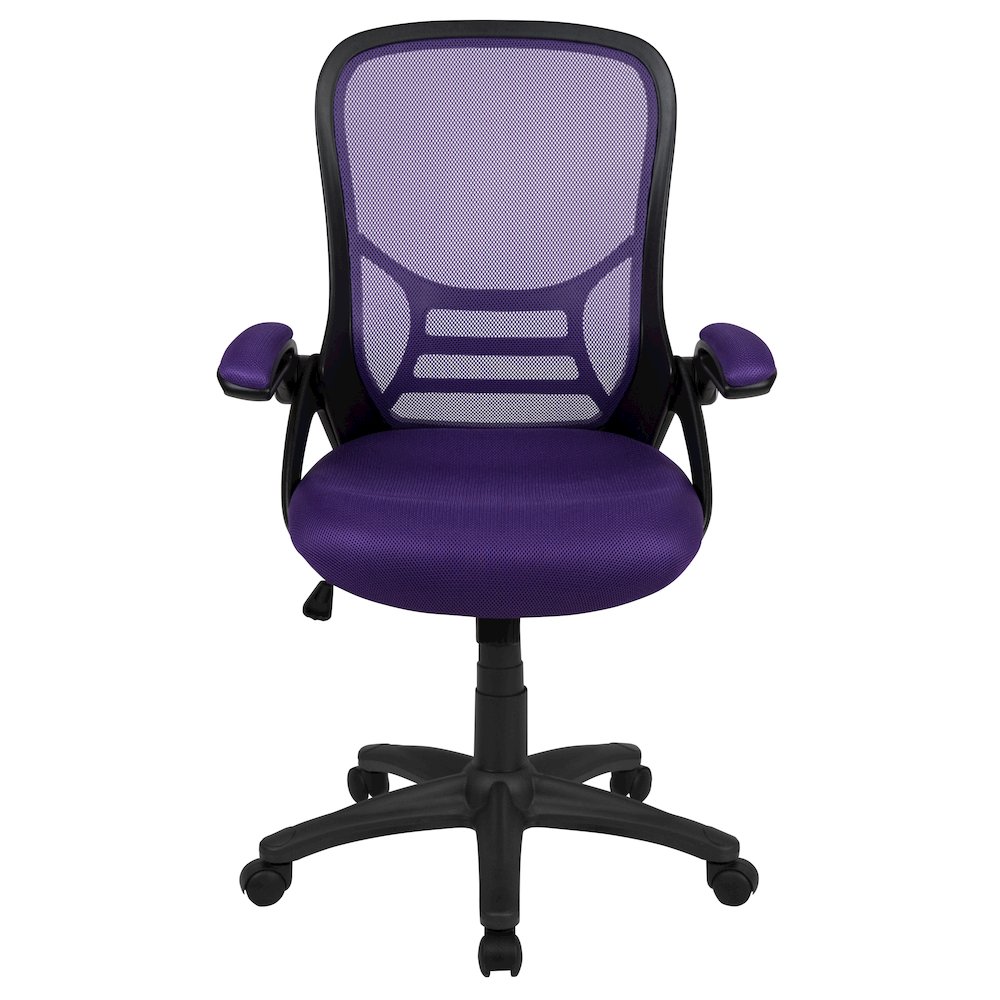 High Back Purple Mesh Swivel Office Chair with Black Frame and Flip-up Arms. Picture 11