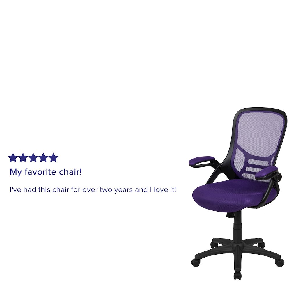 High Back Purple Mesh Swivel Office Chair with Black Frame and Flip-up Arms. Picture 5