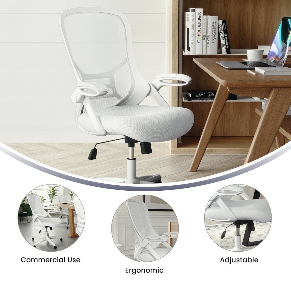 High Back White Mesh Ergonomic Swivel Office Chair. Picture 6