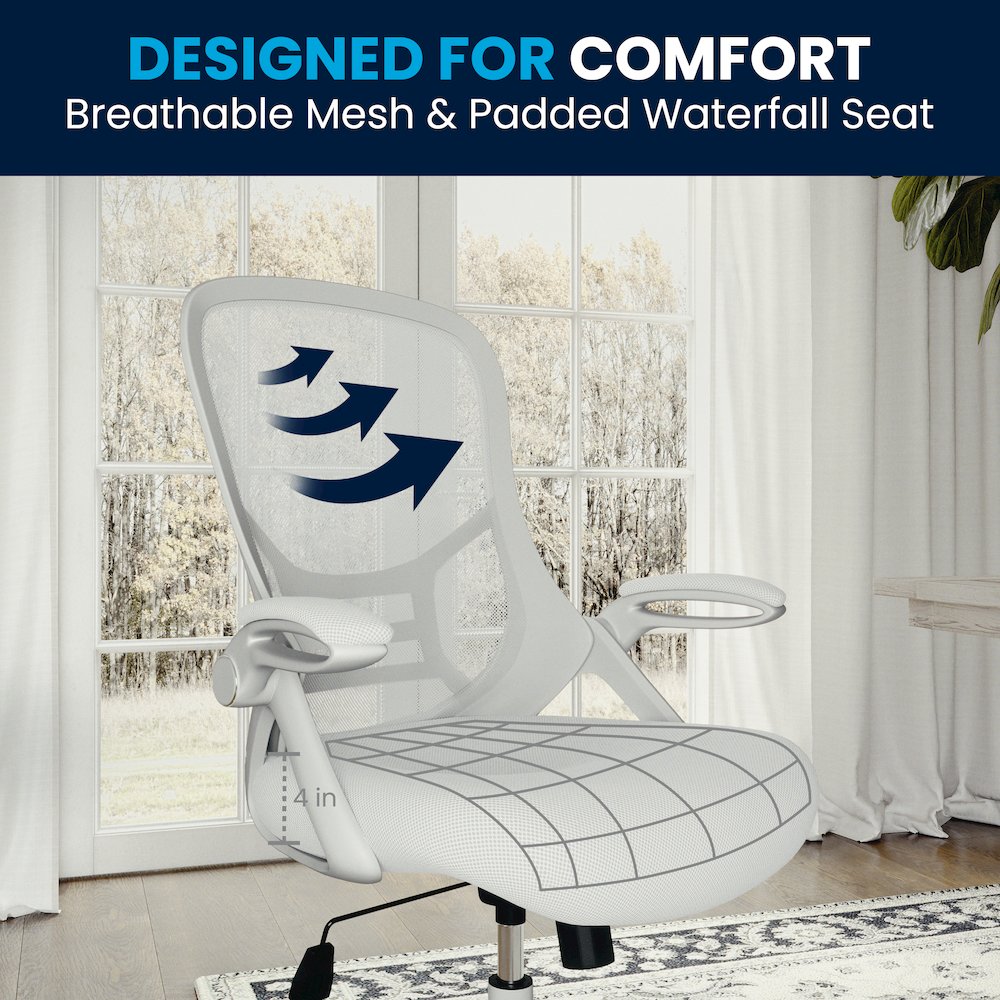 High Back White Mesh Ergonomic Swivel Office Chair. Picture 10