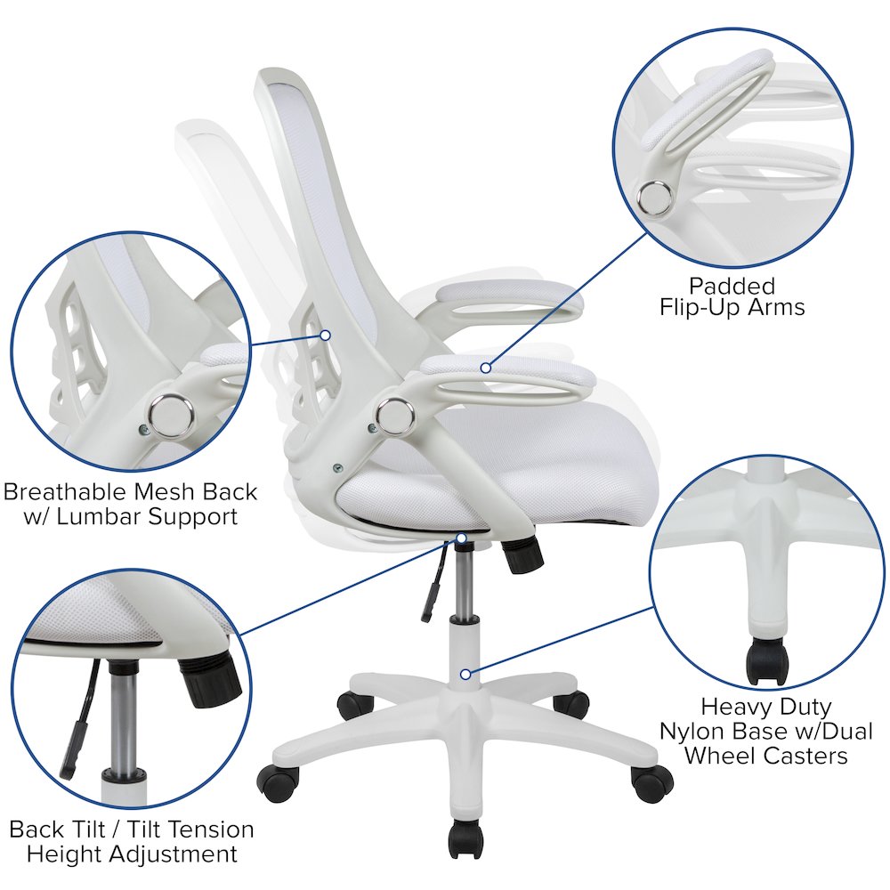 High Back White Mesh Ergonomic Swivel Office Chair. Picture 11