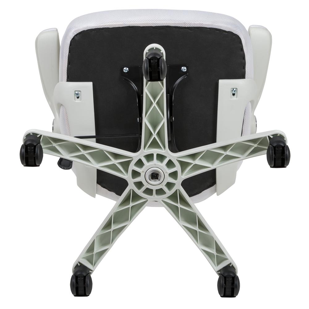 High Back White Mesh Ergonomic Swivel Office Chair with White Frame and Flip-up Arms. Picture 10