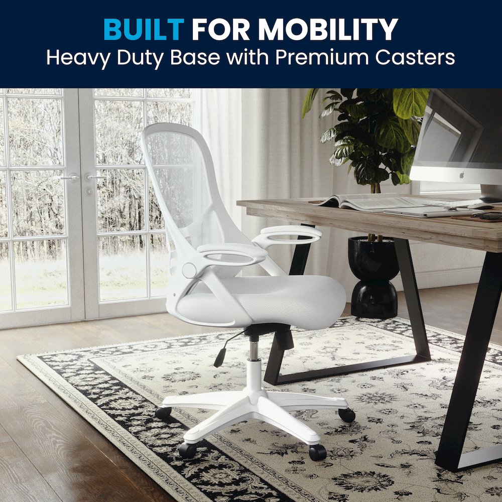 High Back White Mesh Ergonomic Swivel Office Chair. Picture 13