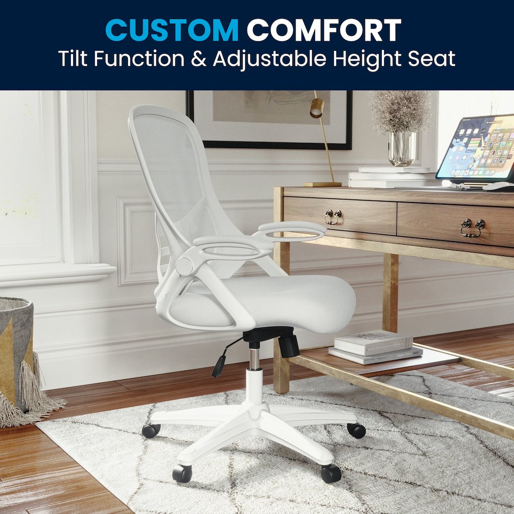 High Back White Mesh Ergonomic Swivel Office Chair. Picture 14