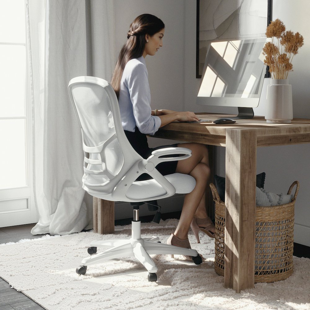 High Back White Mesh Ergonomic Swivel Office Chair. Picture 2