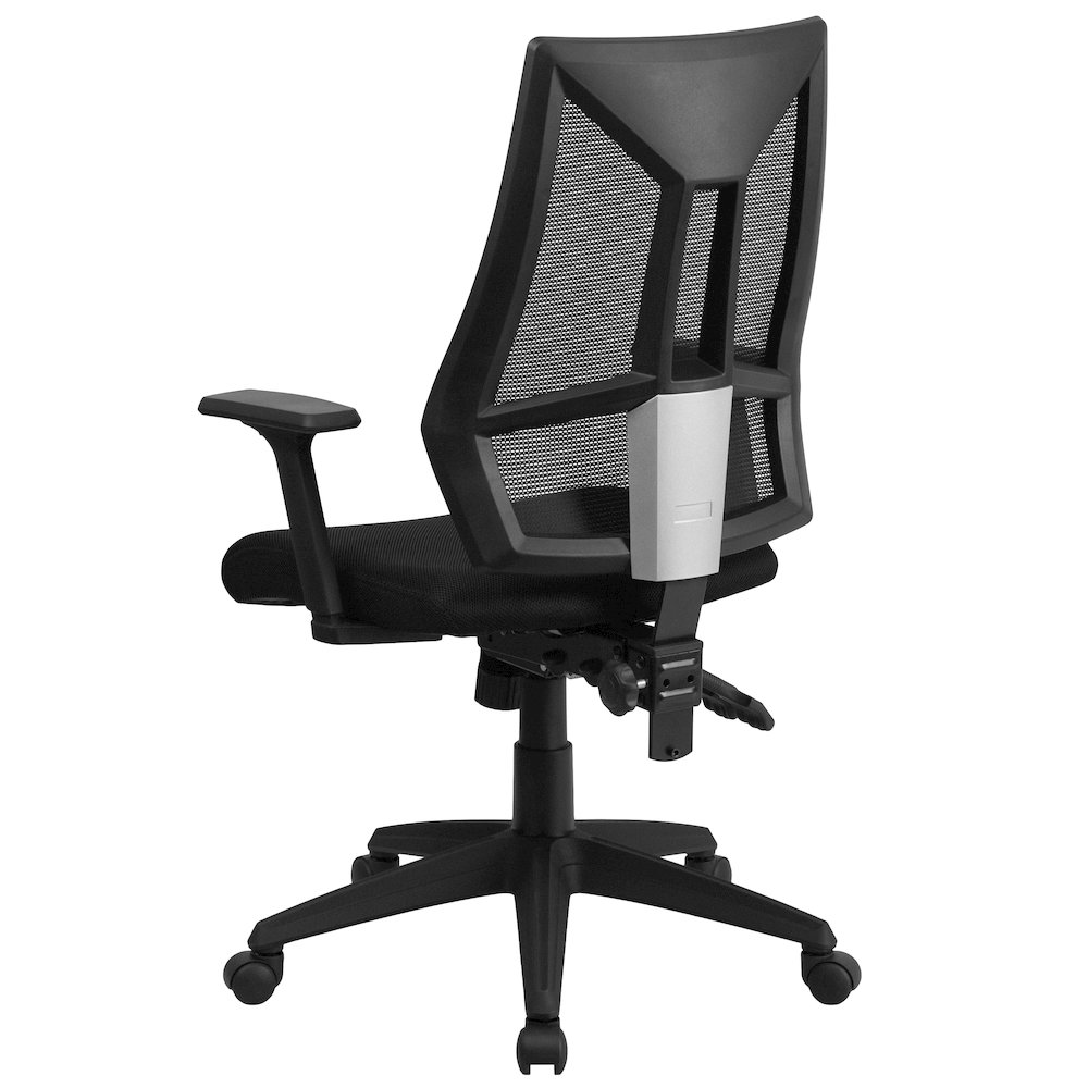High Back Black Mesh Multifunction Swivel Task Office Chair with Adjustable Arms. Picture 7
