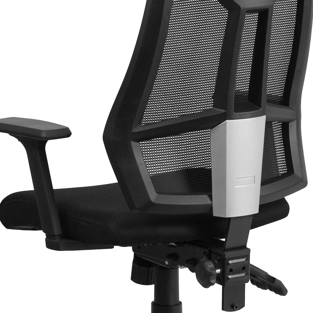 High Back Black Mesh Multifunction Swivel Task Office Chair with Adjustable Arms. Picture 11