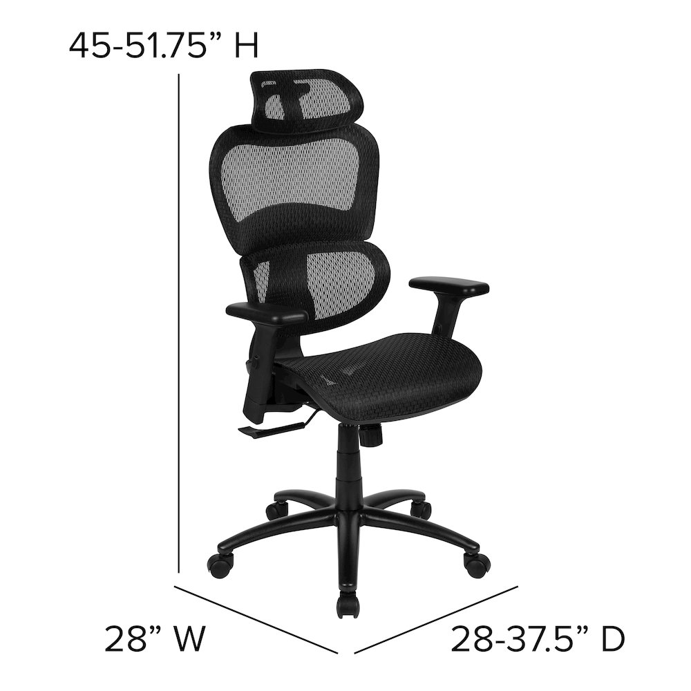 Ergonomic Mesh Office Chair with 2-to-1 Synchro-Tilt, Adjustable Headrest, Lumbar Support, and Adjustable Pivot Arms in Black. Picture 2