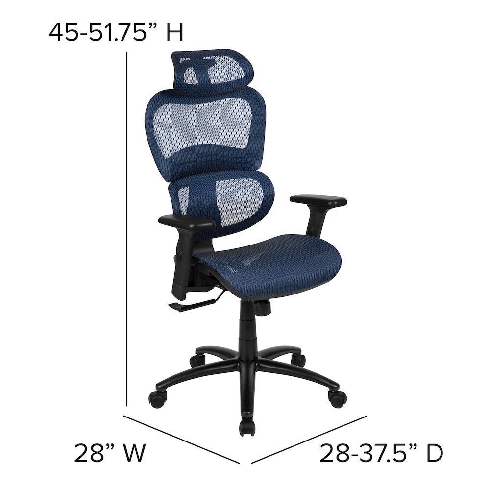 Mesh Office Chair with 2-to-1 Synchro-Tilt,  Adjustable Pivot Arms in Blue. Picture 5
