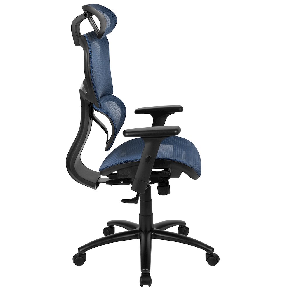 Mesh Office Chair with 2-to-1 Synchro-Tilt,  Adjustable Pivot Arms in Blue. Picture 8