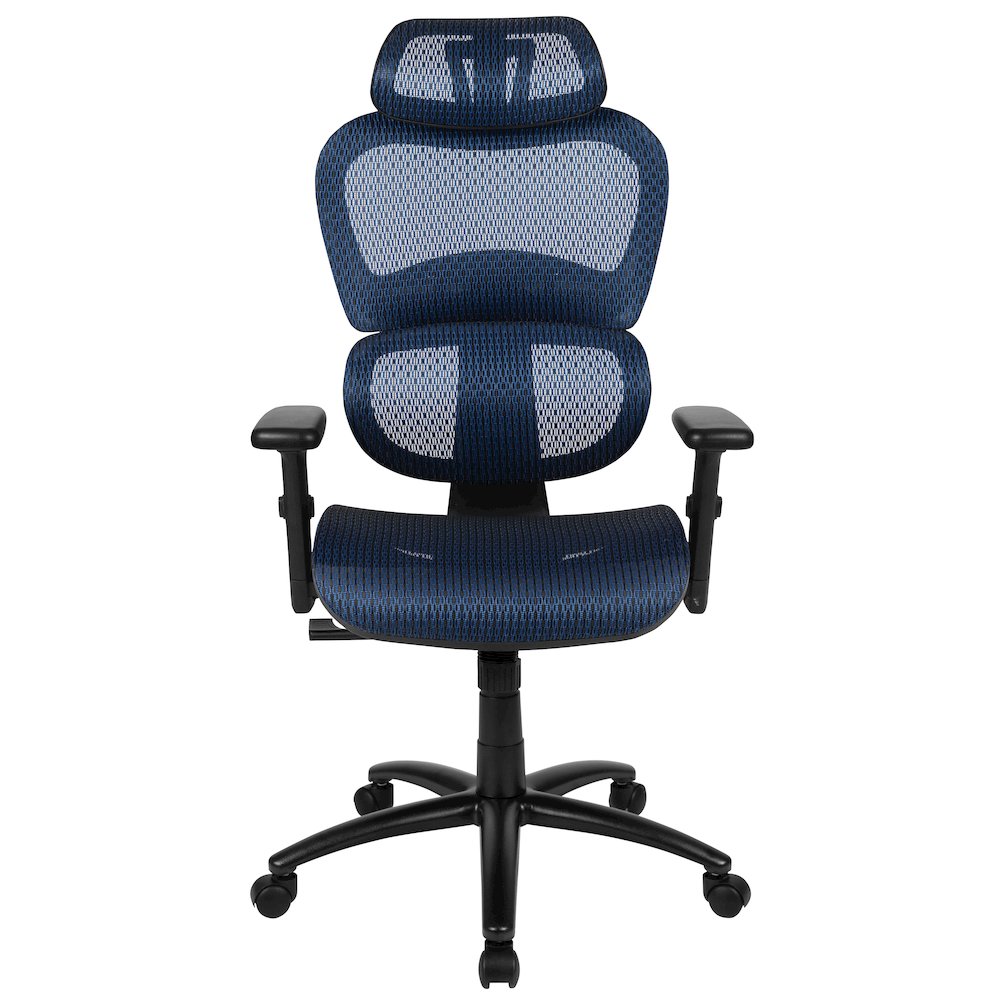 Mesh Office Chair with 2-to-1 Synchro-Tilt,  Adjustable Pivot Arms in Blue. Picture 9