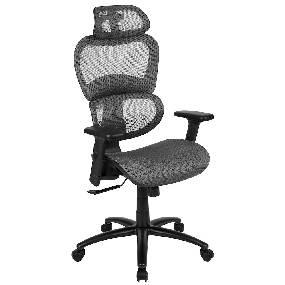 Mesh Office Chair with 2-to-1 Synchro-Tilt,  Adjustable Pivot Arms in Gray. Picture 1