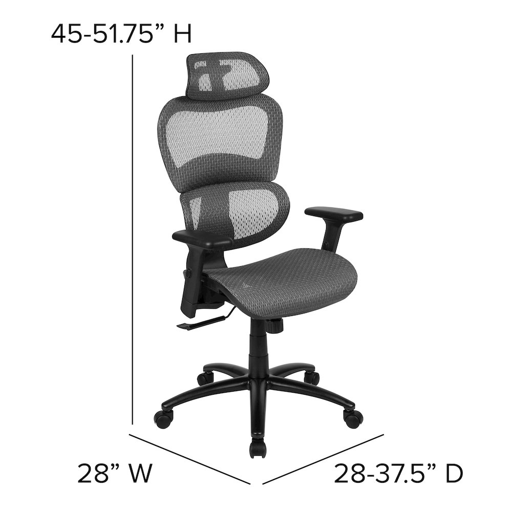 Mesh Office Chair with 2-to-1 Synchro-Tilt,  Adjustable Pivot Arms in Gray. Picture 5