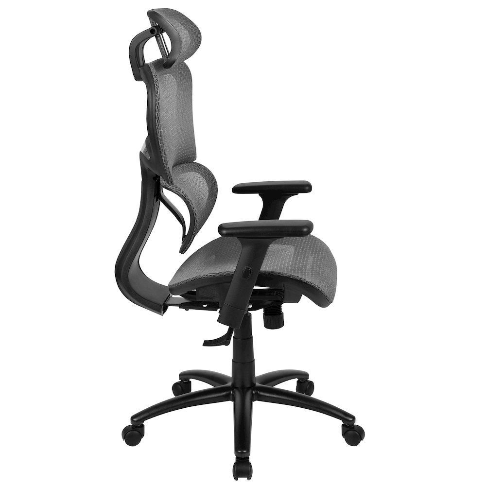 Mesh Office Chair with 2-to-1 Synchro-Tilt,  Adjustable Pivot Arms in Gray. Picture 8