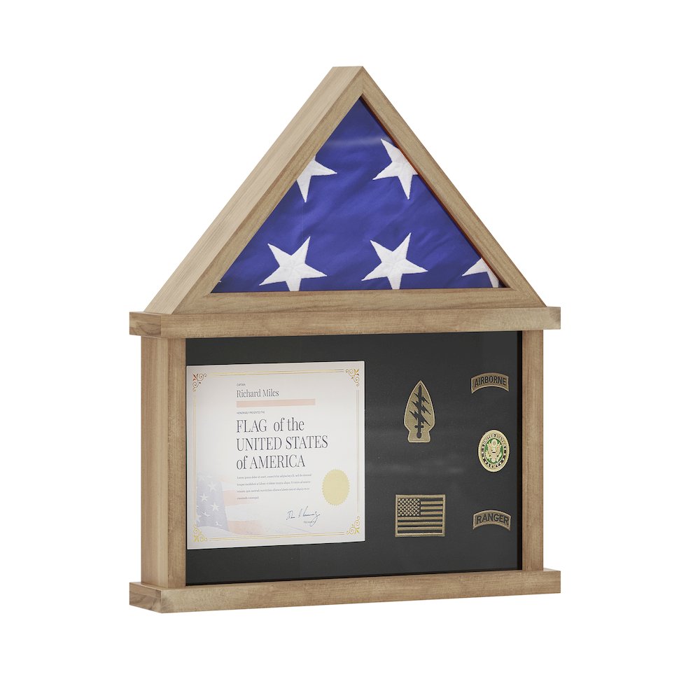 Solid Pine Wood Flag Shadow Box Fits 3x5 Folded Flag, Weathered Wood Finish. Picture 1