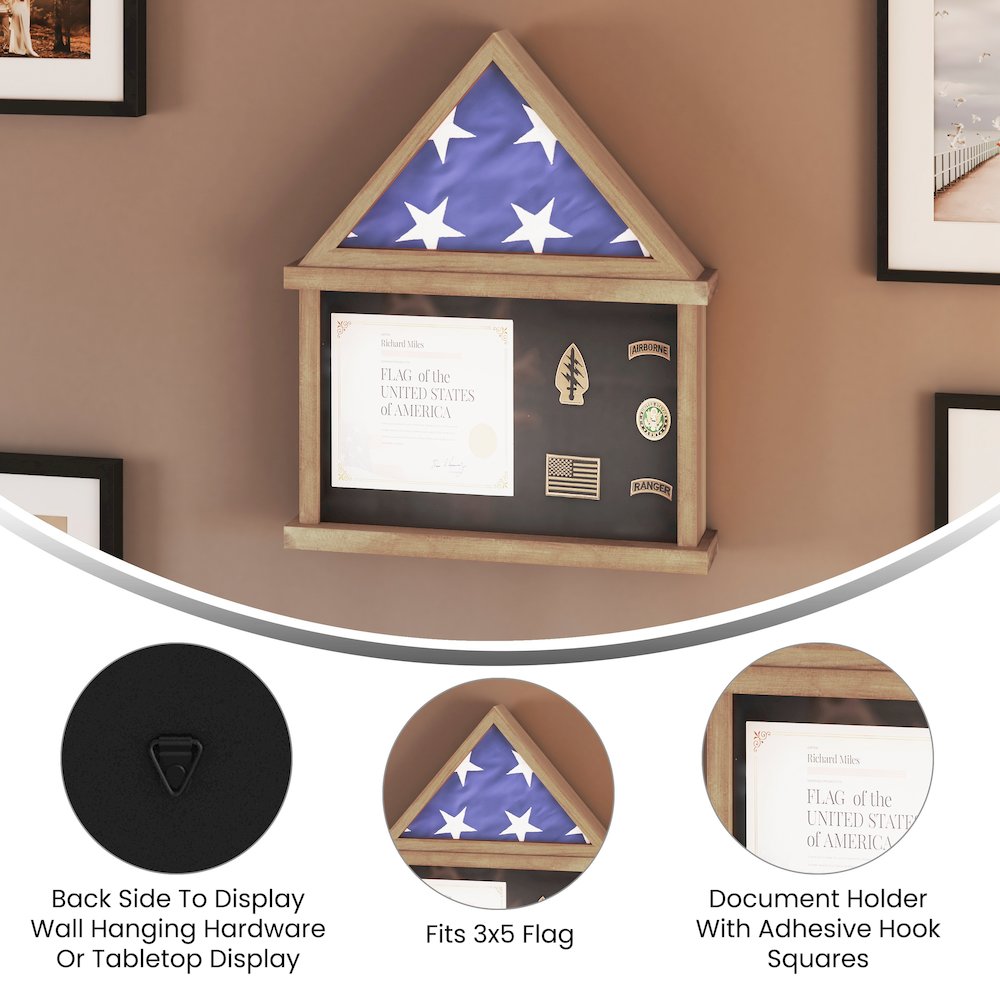 Solid Pine Wood Flag Shadow Box Fits 3x5 Folded Flag, Weathered Wood Finish. Picture 4