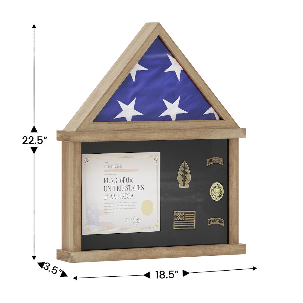 Solid Pine Wood Flag Shadow Box Fits 3x5 Folded Flag, Weathered Wood Finish. Picture 5