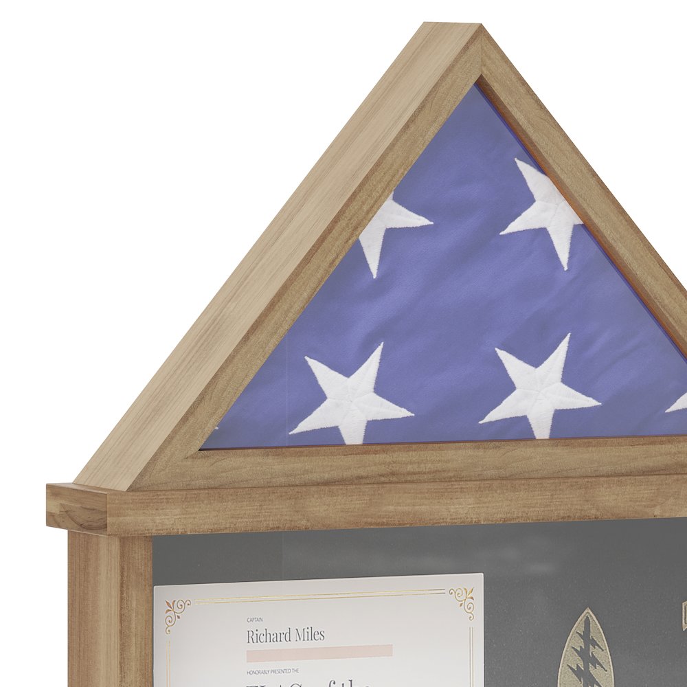 Solid Pine Wood Flag Shadow Box Fits 3x5 Folded Flag, Weathered Wood Finish. Picture 7