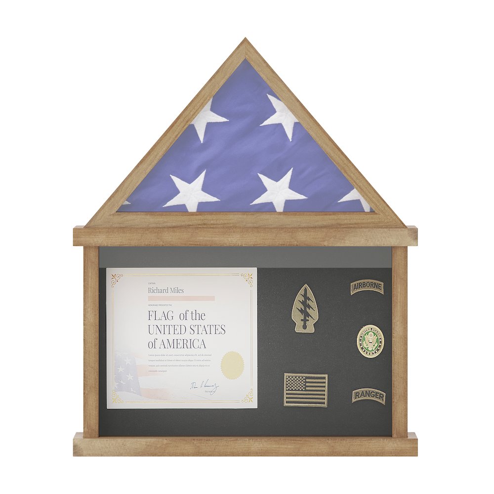 Solid Pine Wood Flag Shadow Box Fits 3x5 Folded Flag, Weathered Wood Finish. Picture 9